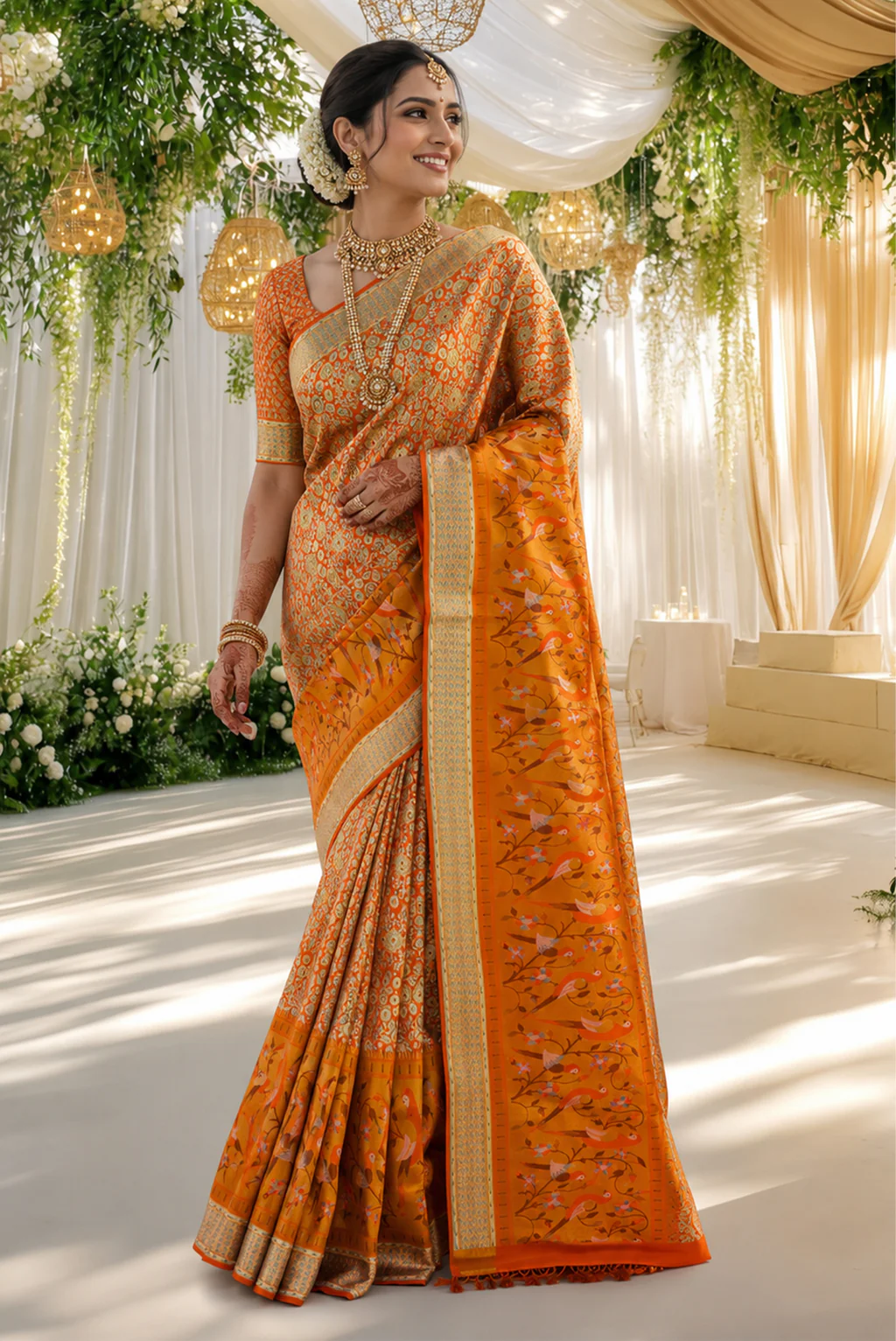 Pista Green Dual Tone Soft Silk Saree